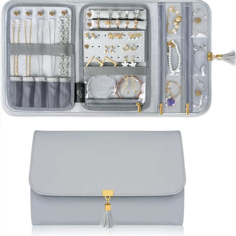 🐭 SALE! MATEIN Jewelry Travel Organizer , Tangle Free Portable Leather blue